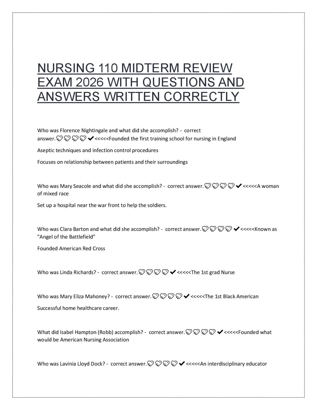 Nursing 110 Midterm Review Exam 2026 – Practice Questions & Correct ...