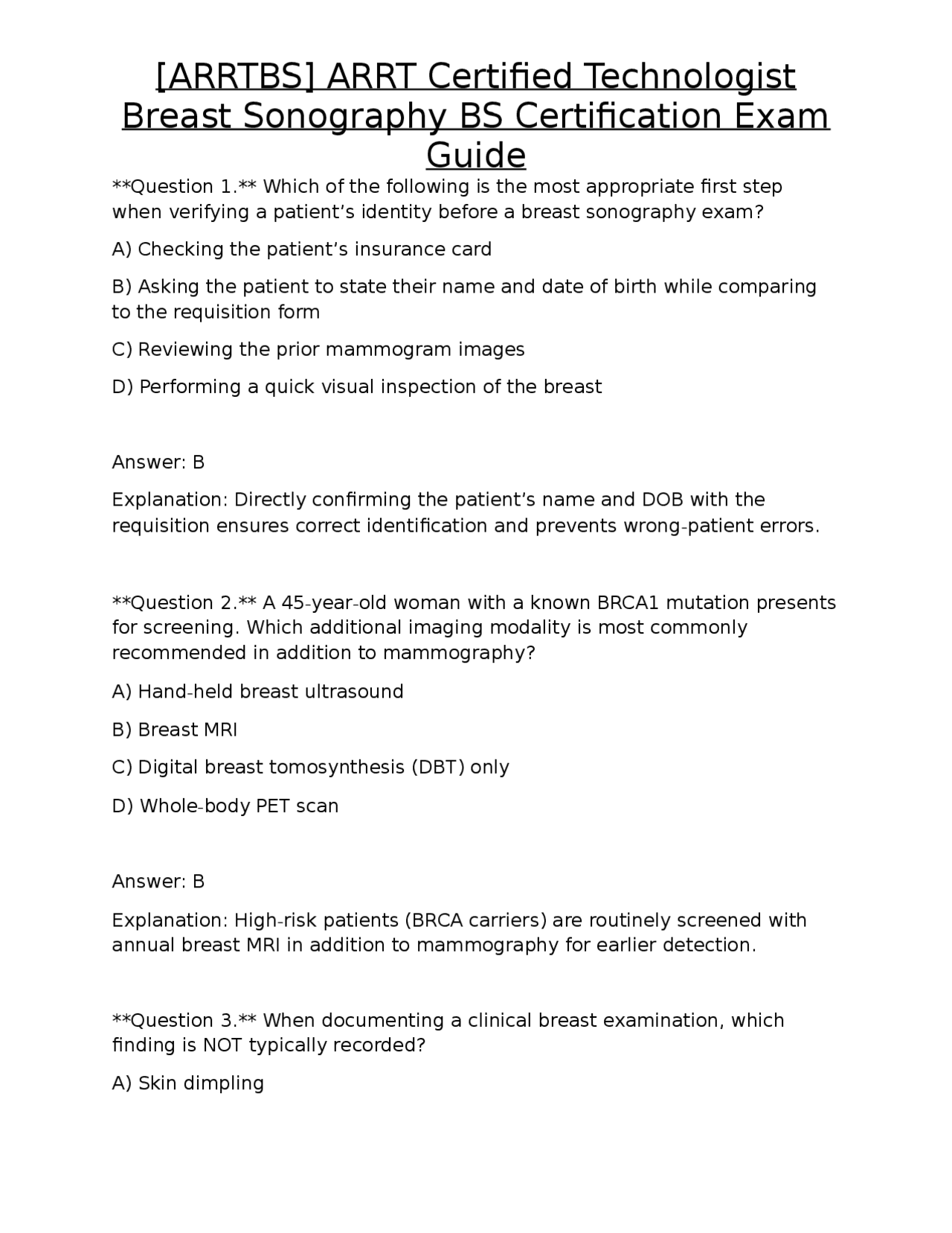 [ARRTBS] ARRT Certified Technologist Breast Sonography BS Certification ...