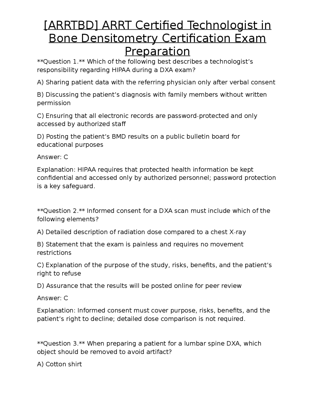 [ARRTBD] ARRT Certified Technologist in Bone Densitometry Certification ...