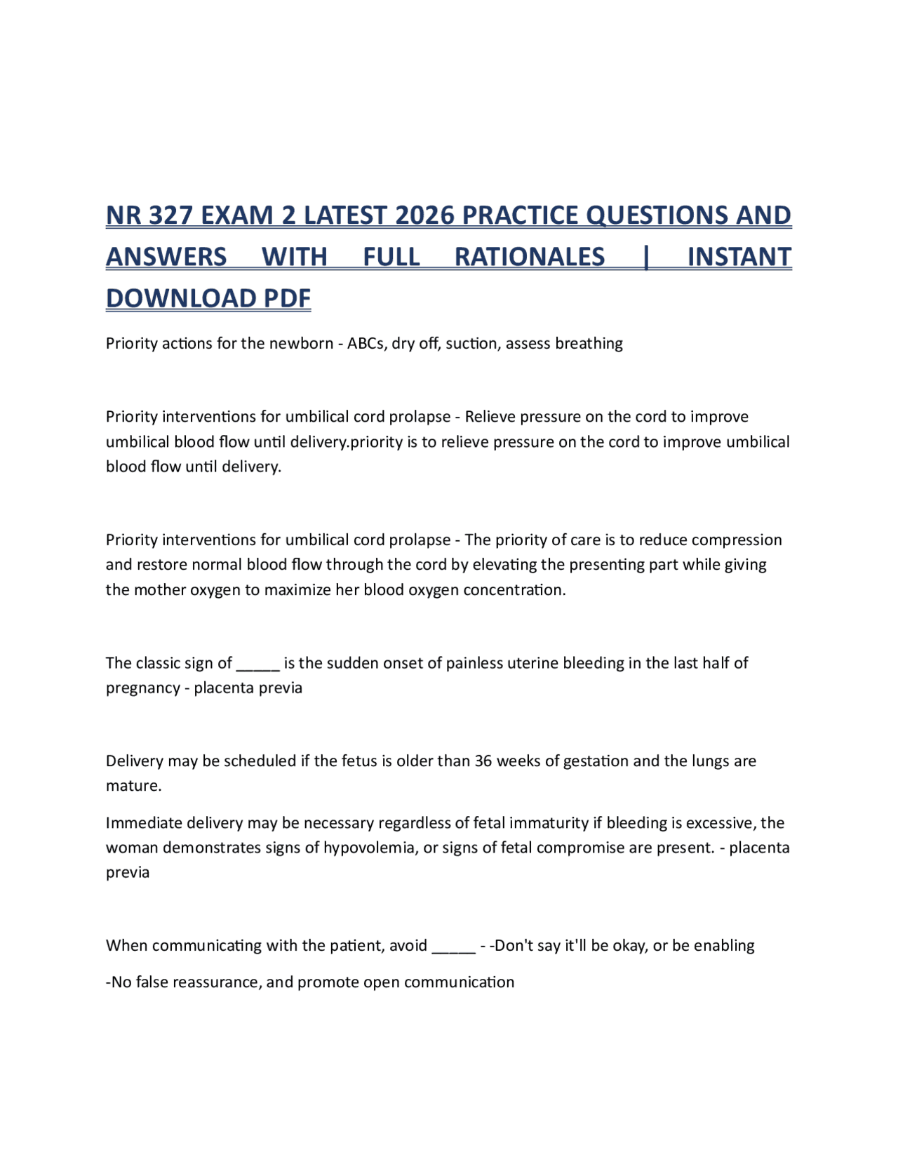 NR 327 EXAM 2 LATEST 2026 PRACTICE QUESTIONS AND ANSWERS WITH FULL ...
