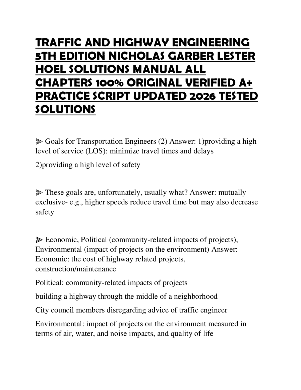 TRAFFIC AND HIGHWAY ENGINEERING 5TH EDITION NICHOLAS GARBER LESTER HOEL ...
