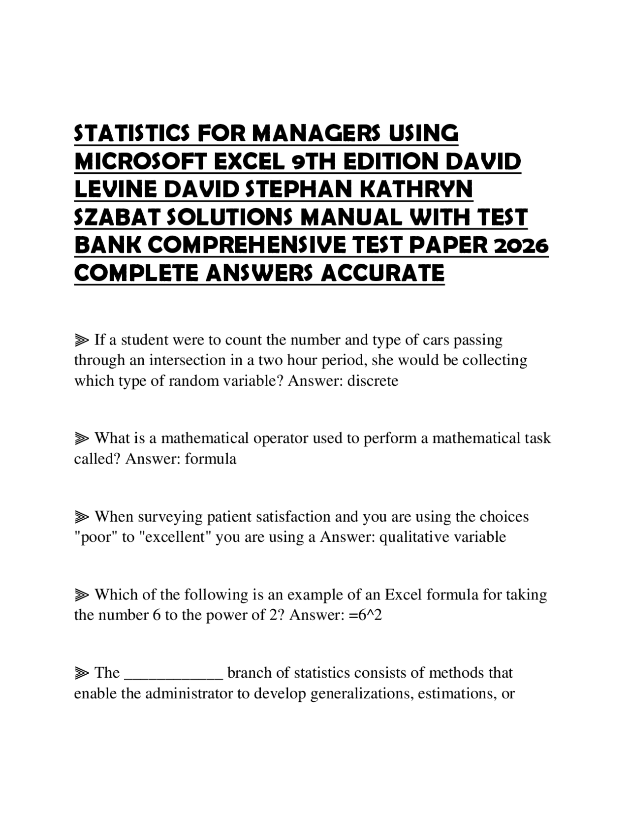 STATISTICS FOR MANAGERS USING MICROSOFT EXCEL 9TH EDITION DAVID LEVINE