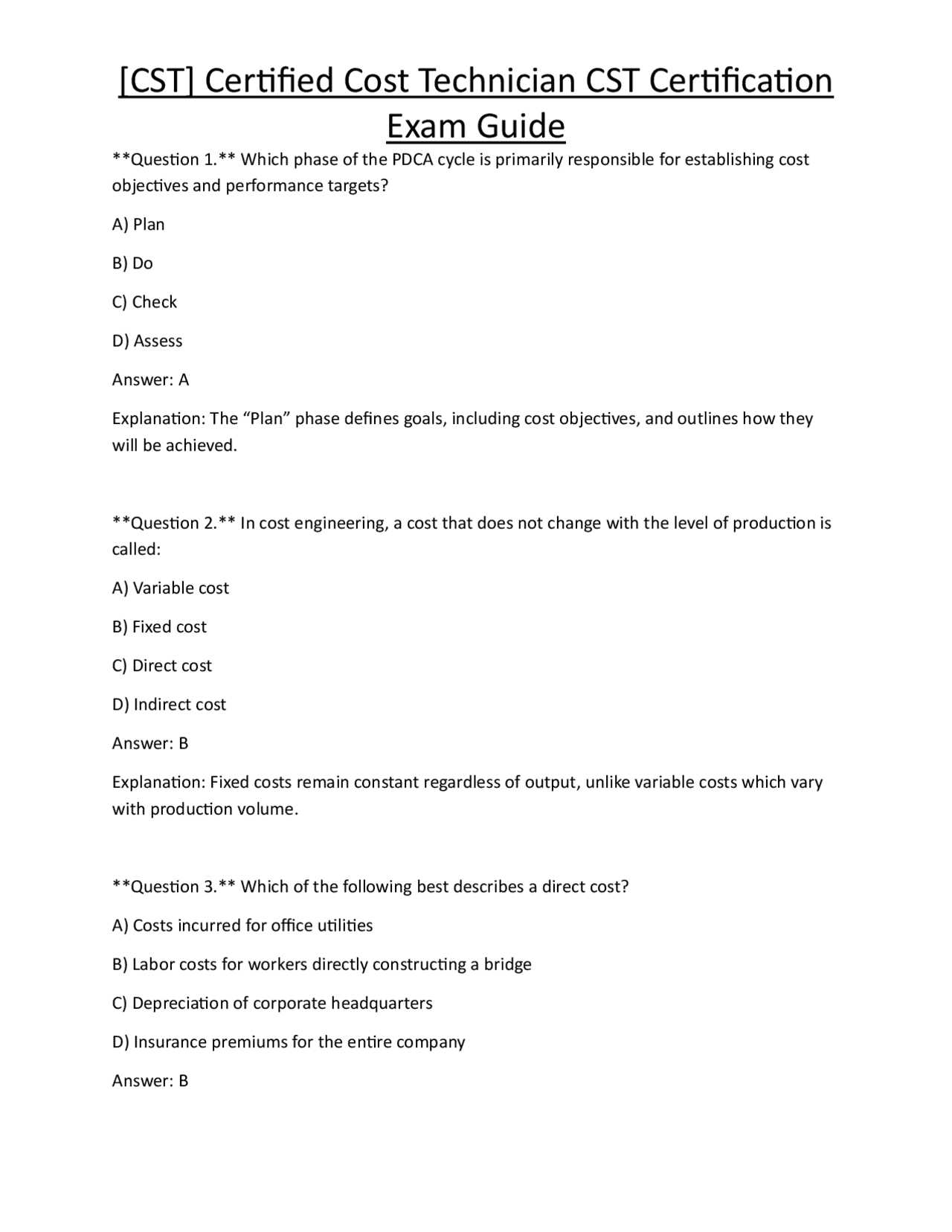 [CST] Certified Cost Technician CST Certification Exam Guide | Exams ...