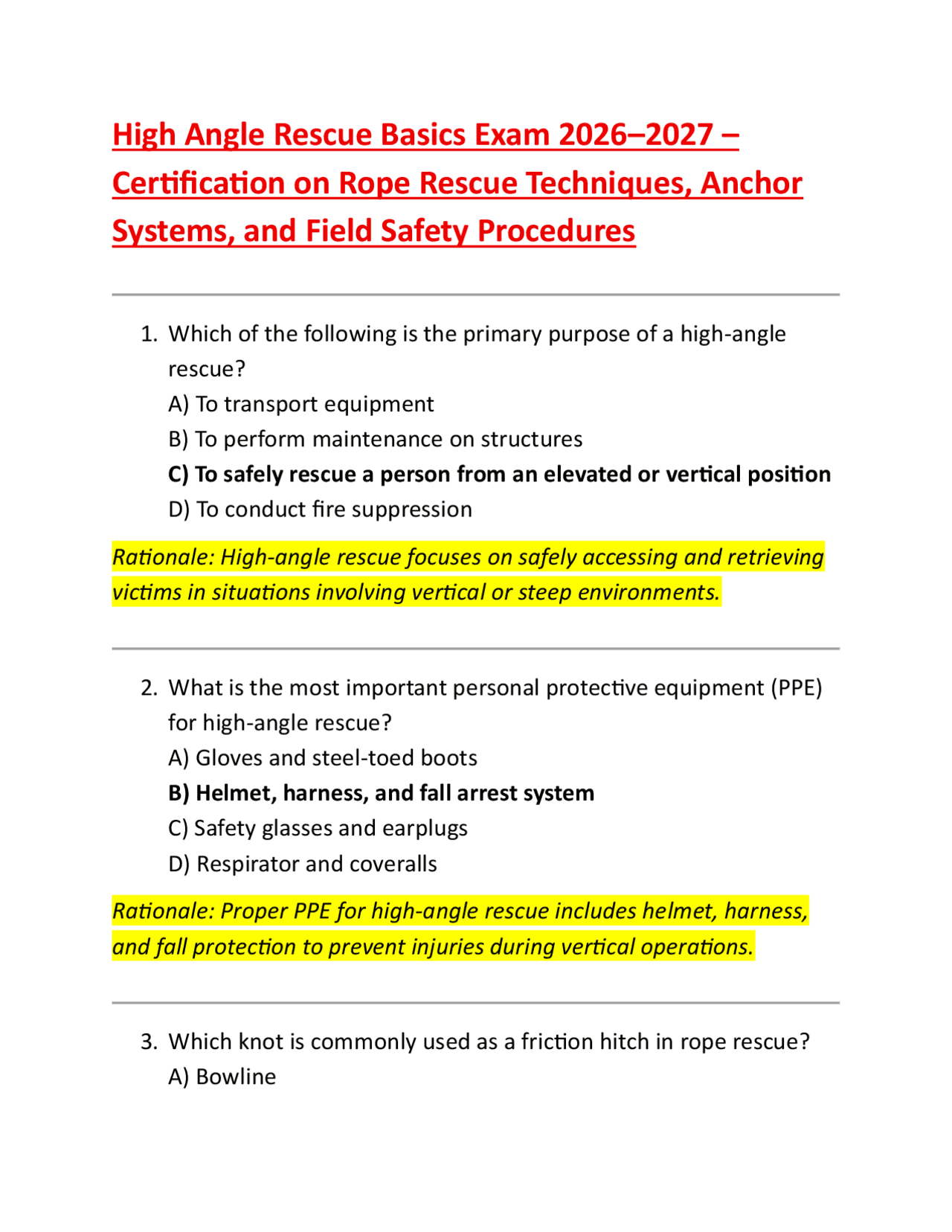 High Angle Rescue Basics Exam 2026–2027 – Certification on Rope Rescue ...