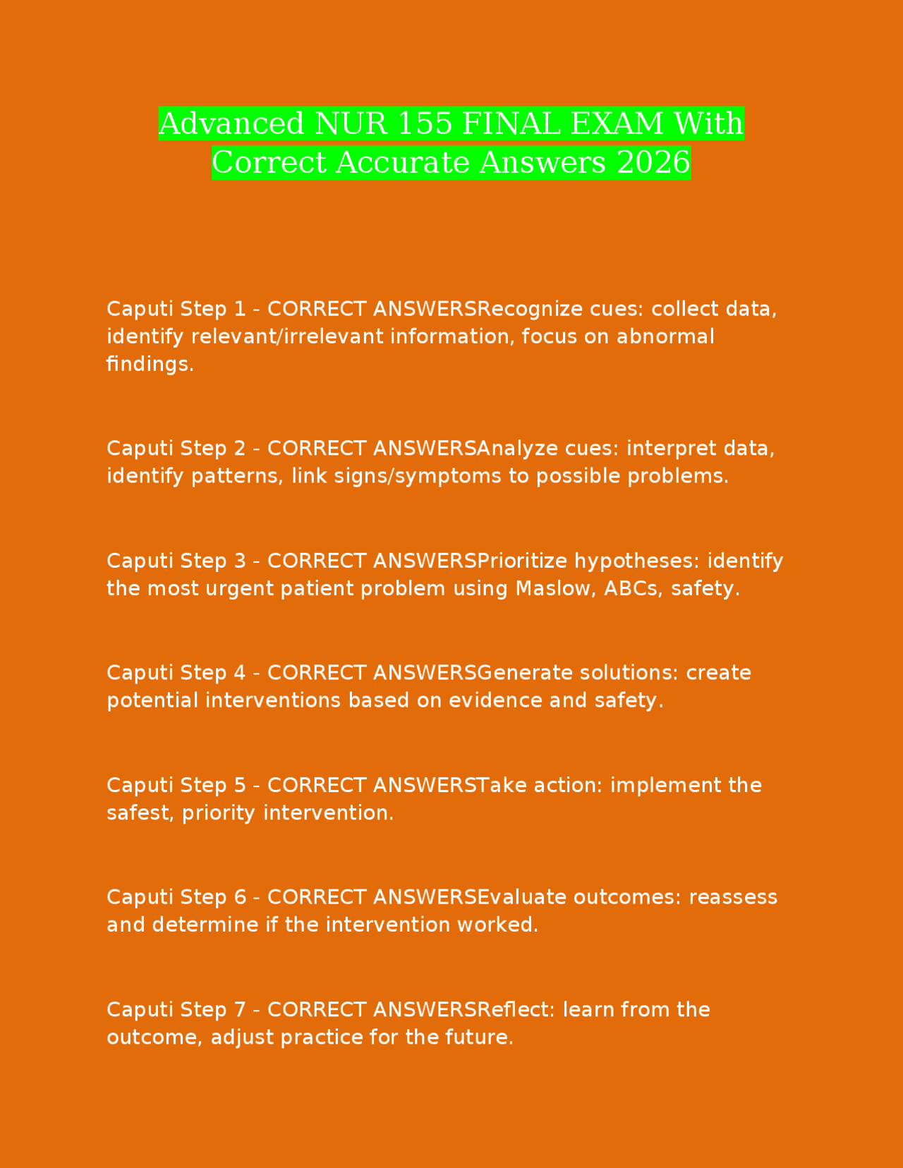 Advanced NUR 155 FINAL EXAM With Correct Accurate Answers 2026 | Exams ...