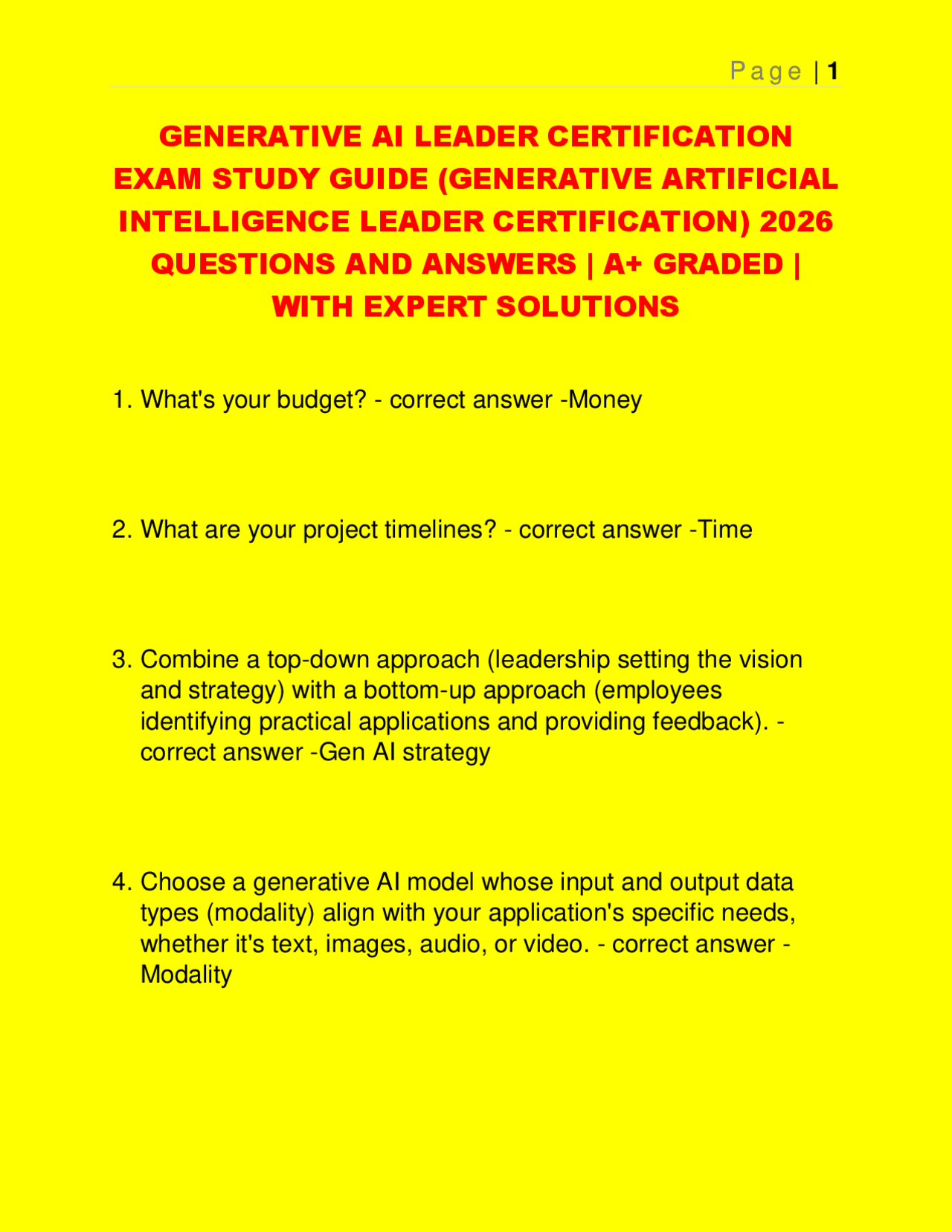 GENERATIVE AI LEADER CERTIFICATION EXAM STUDY GUIDE 2026 | Exams ...
