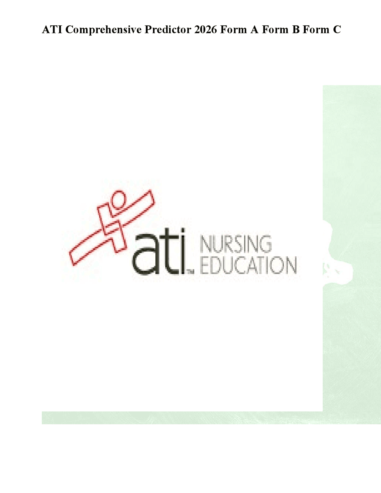ATI Comprehensive Predictor 2026 Form A Form B Form C | Exams Nursing ...