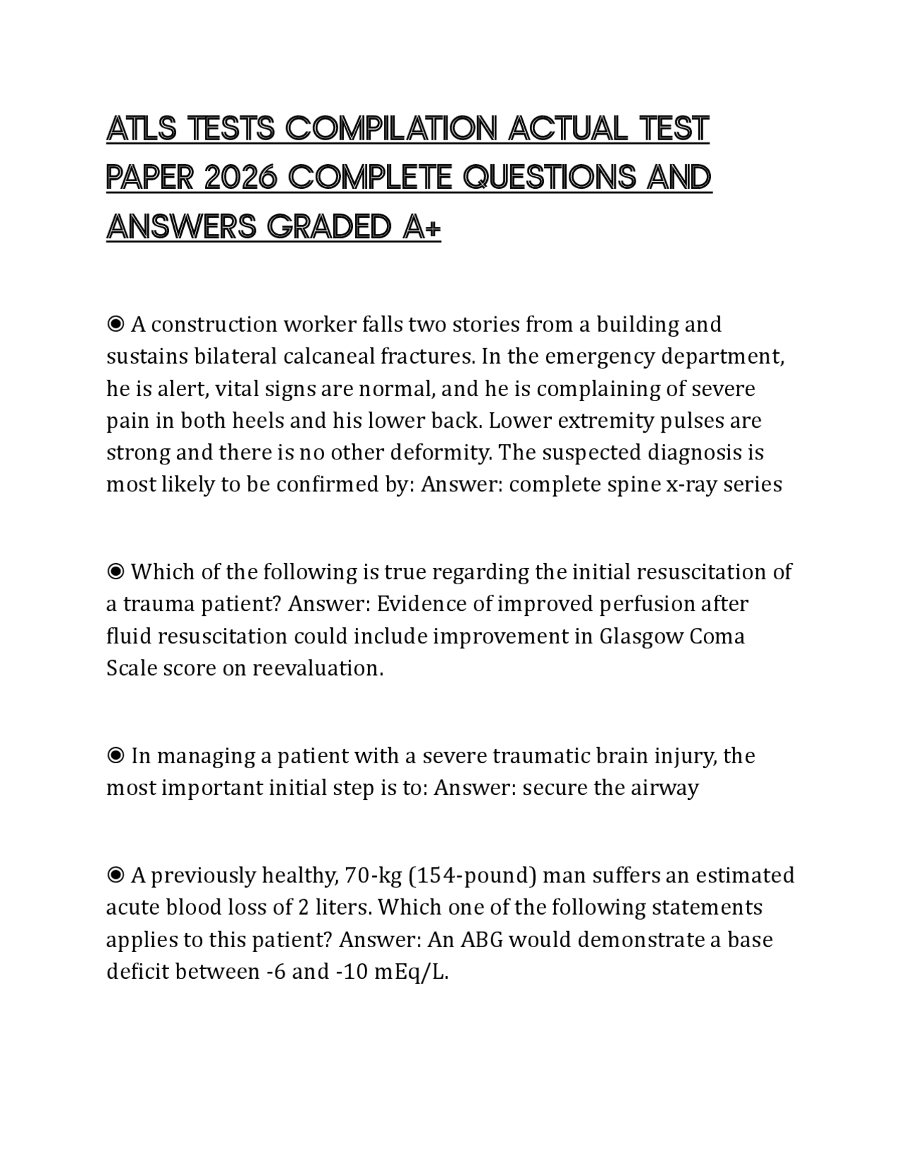 ATLS PRE TEST 1 ACTUAL EXAM PAPER 2026 COMPLETE QUESTIONS AND ANSWERS ...