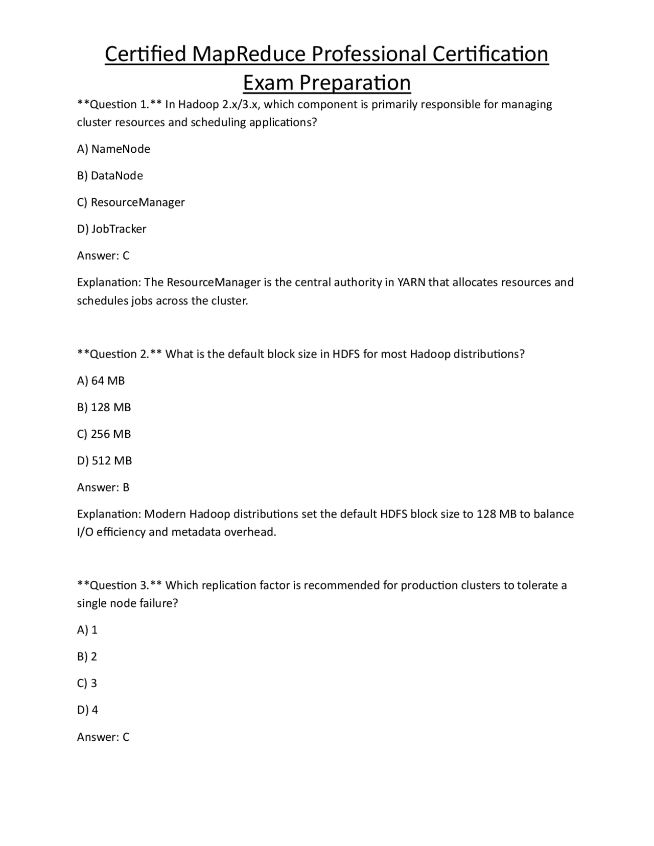 Certified MapReduce Professional Certification Exam Preparation | Exams ...