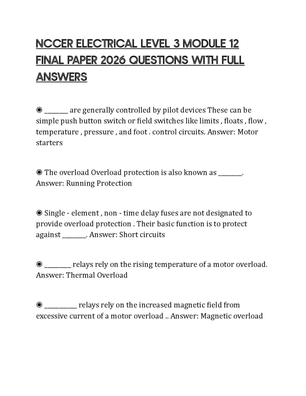 NCCER ELECTRICAL LEVEL 3 MODULE 12 FINAL PAPER 2026 QUESTIONS WITH FULL ...