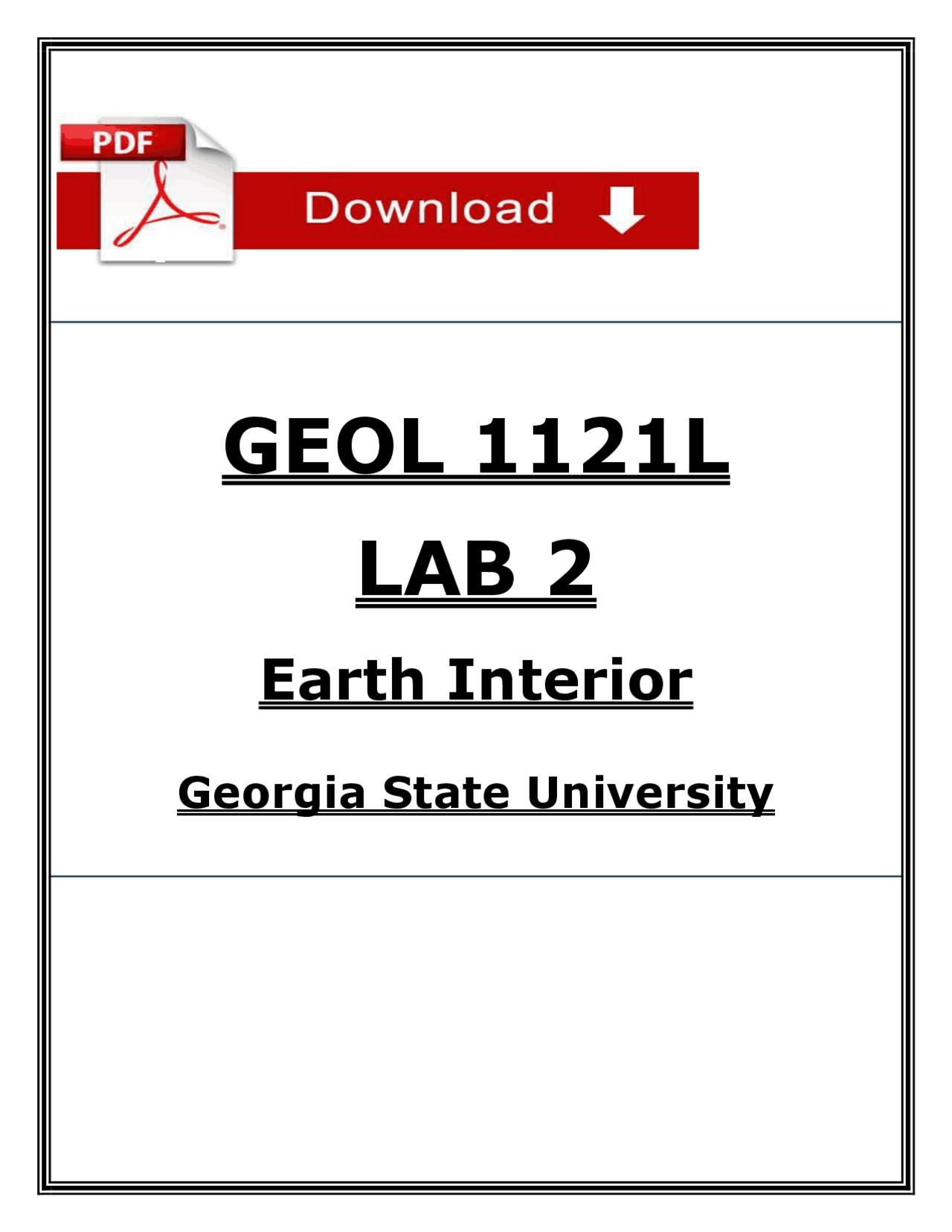 GEOL 1121L Lab 2 (2026/2027) (pdf) | Earth Interior | Georgia State ...