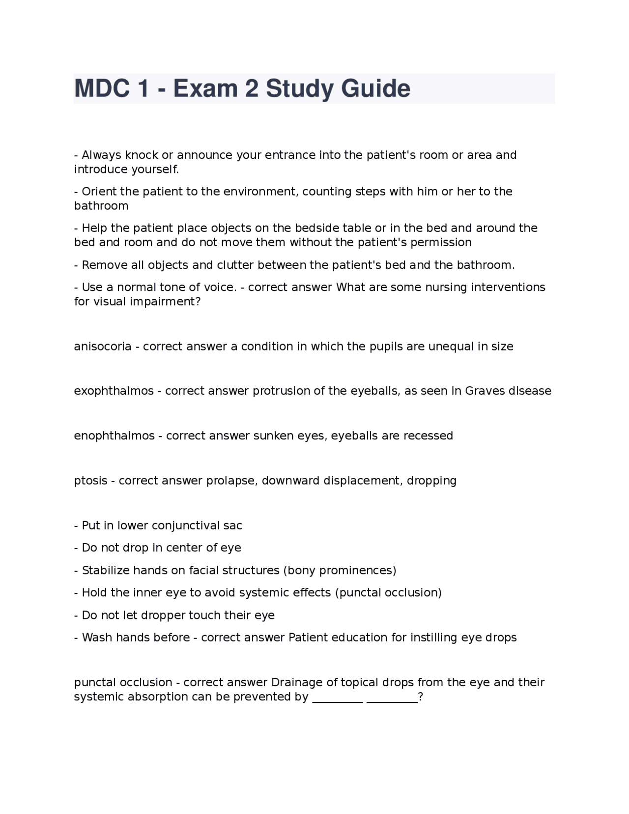 MDC 1 - Exam 2 Study Guide QUESTIONS & ANSWERS 2025/2026 PASSED | Exams ...