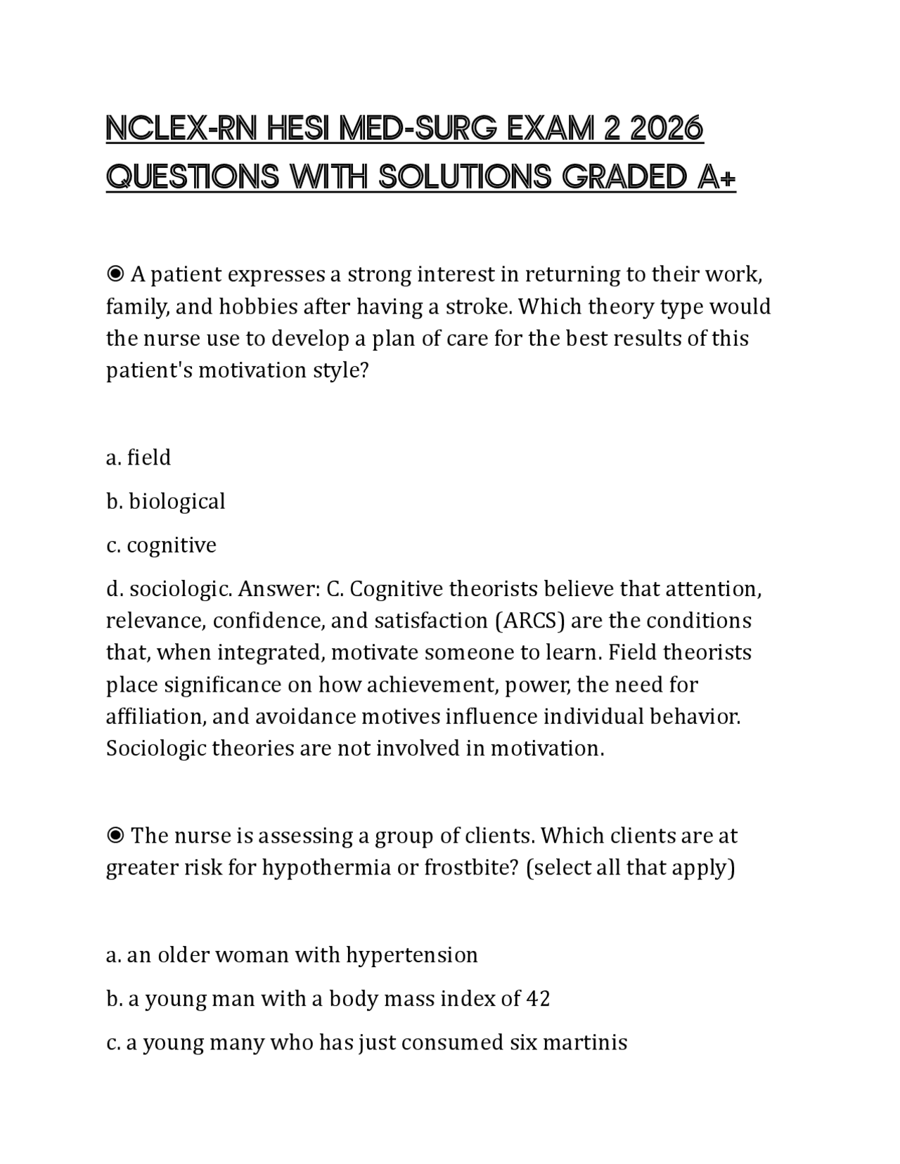 NCLEX-RN HESI MED-SURG EXAM 2 2026 QUESTIONS WITH SOLUTIONS GRADED A+ ...