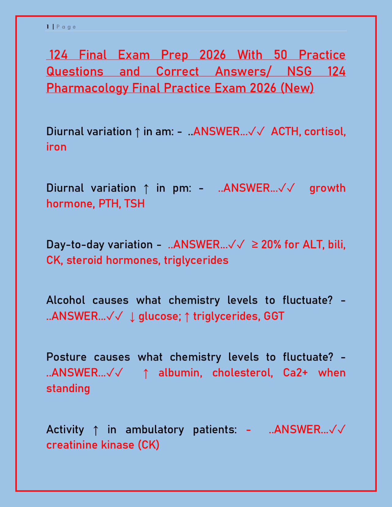 NSG 124 Pharmacology Final Exam Prep 2026: 50 Practice Questions ...