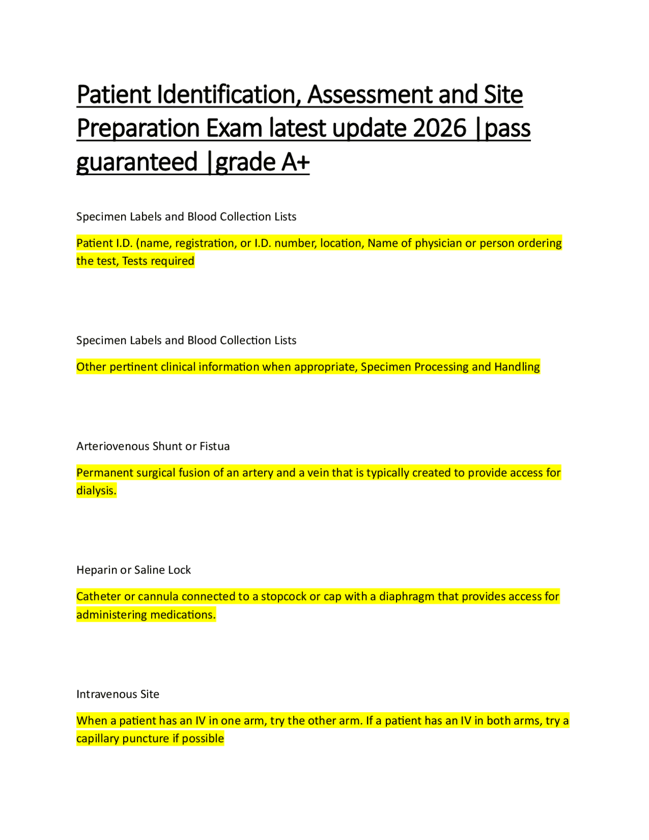 Identification In Exam Patient Identification, Assessment and Site Preparation Exam latest ...