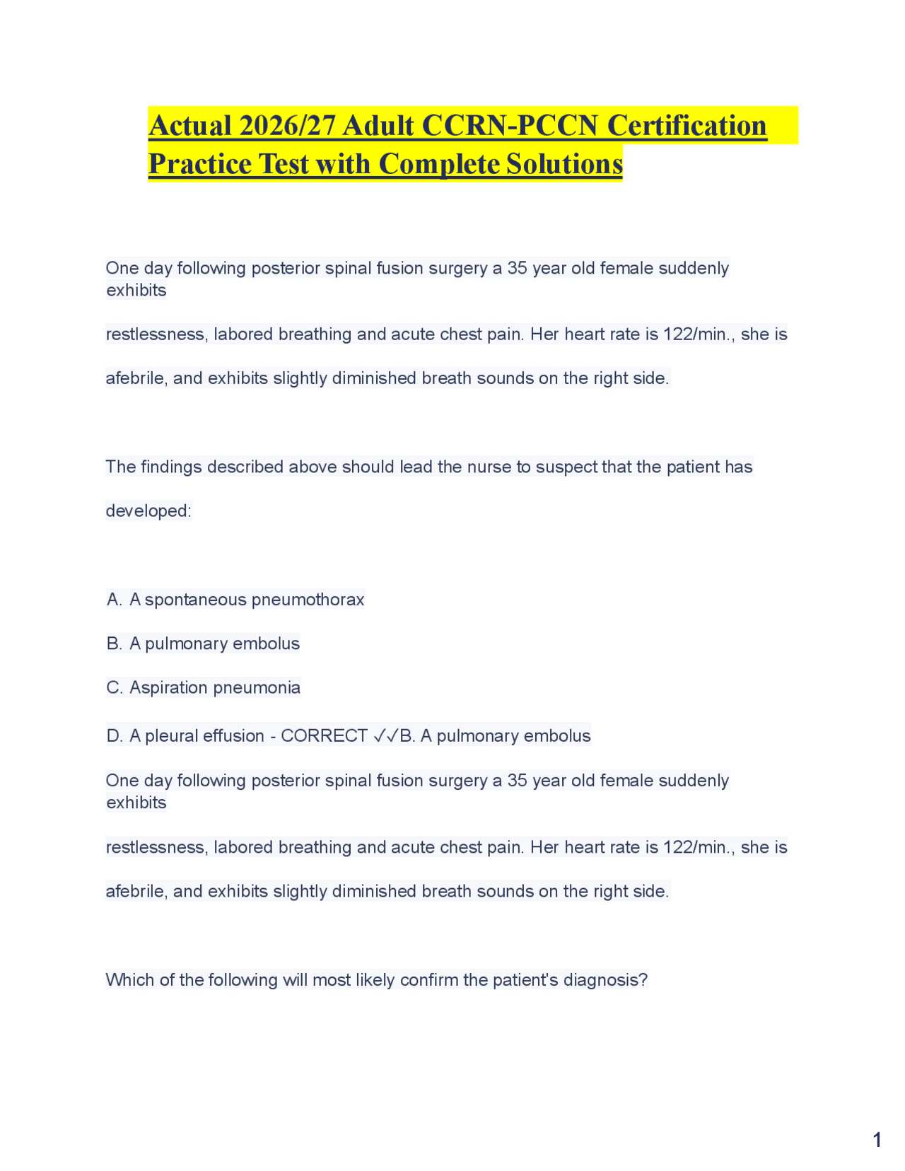 Actual 2026/27 Adult CCRN-PCCN Certification Practice Test with ...