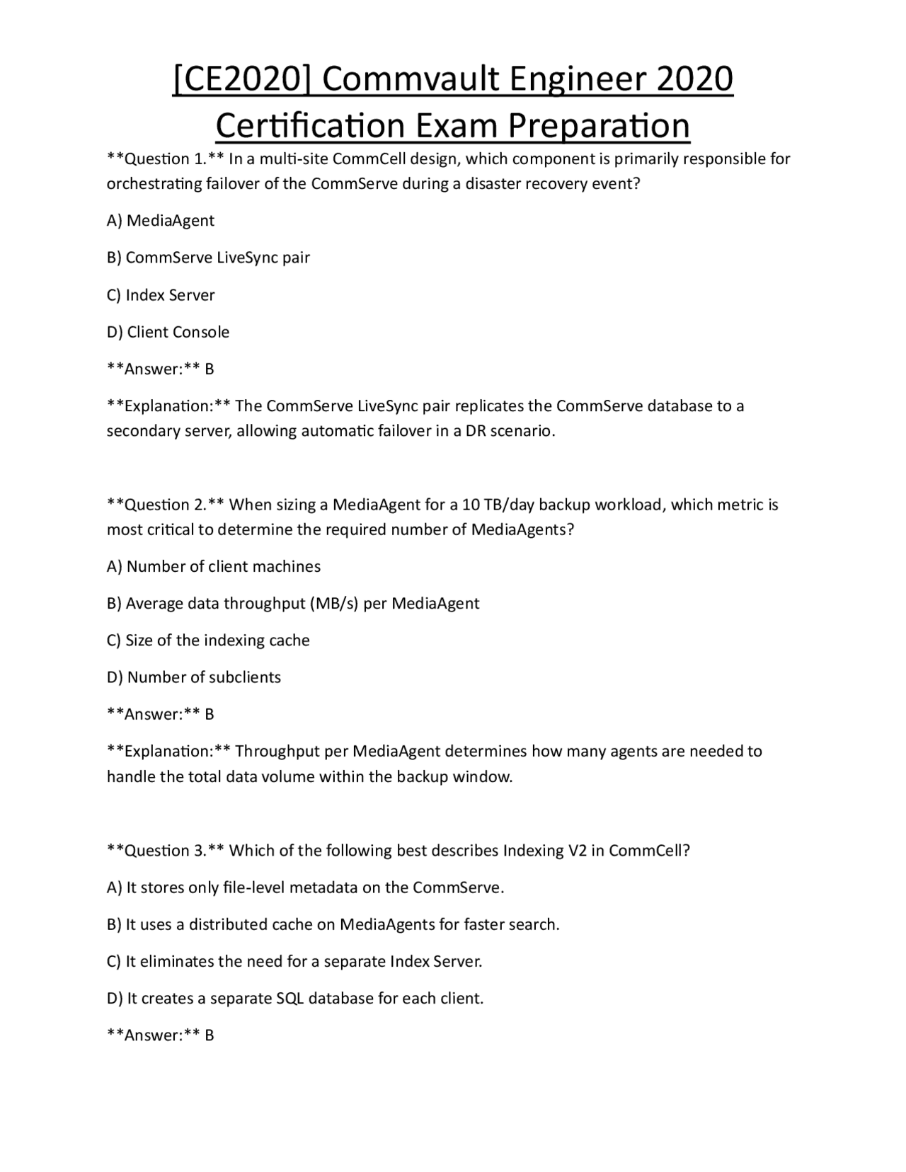 [CE2020] Commvault Engineer 2020 Certification Exam Preparation | Exams ...