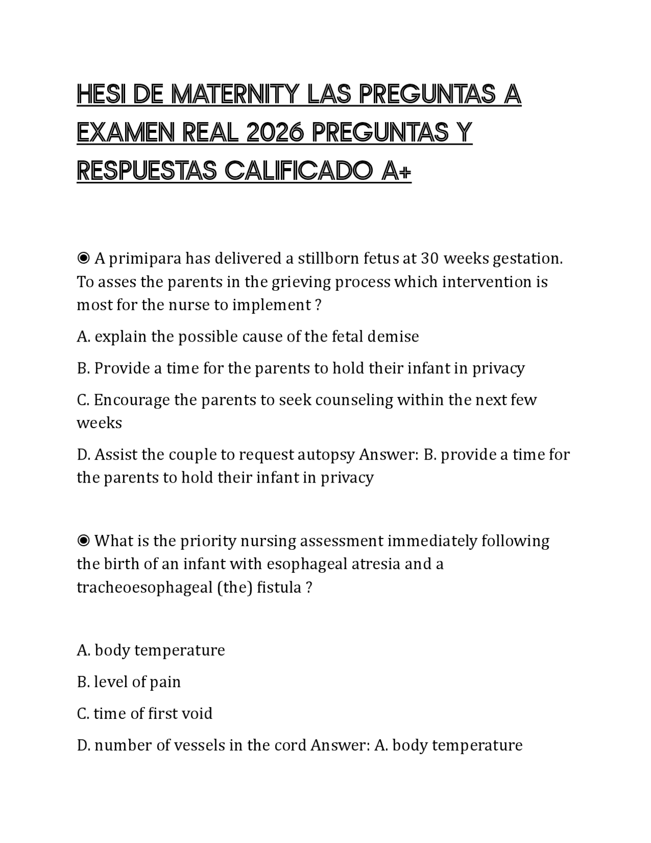 HESI DE MATERNITY LAS PREGUNTAS A EXAMEN REAL 2026 PREGUNTAS Y ...