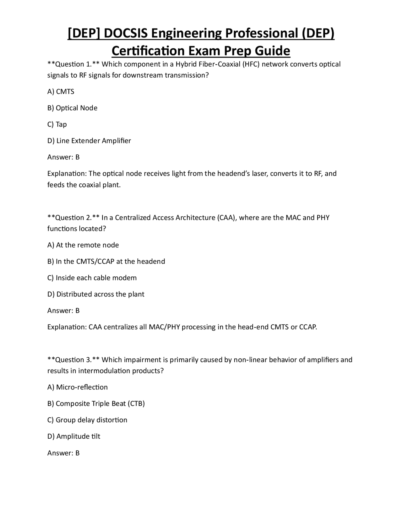 [DEP] DOCSIS Engineering Professional (DEP) Certification Exam Prep ...