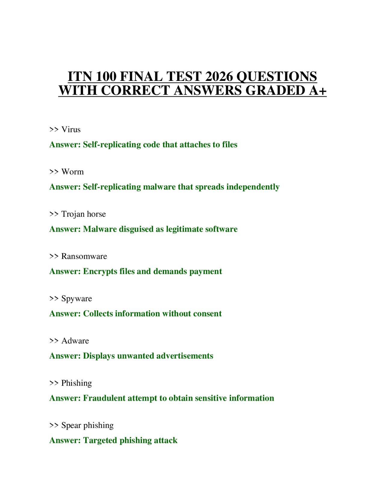 ITN 100 FINAL TEST 2026 QUESTIONS WITH CORRECT ANSWERS GRADED A+ ...
