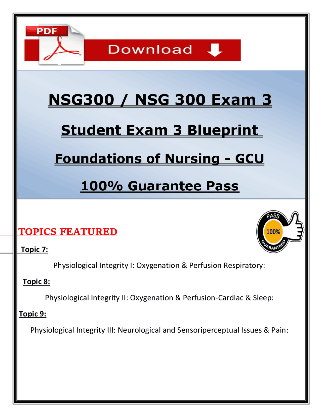 NSG 300 Exam 3 Blueprint Study Guide (2026/2027) (PDF) | Foundations of ...