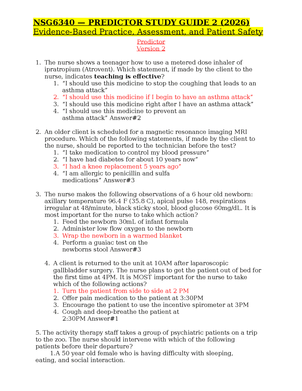 NSG6340 — PREDICTOR STUDY GUIDE 2 (2026) Evidence-Based Practice ...
