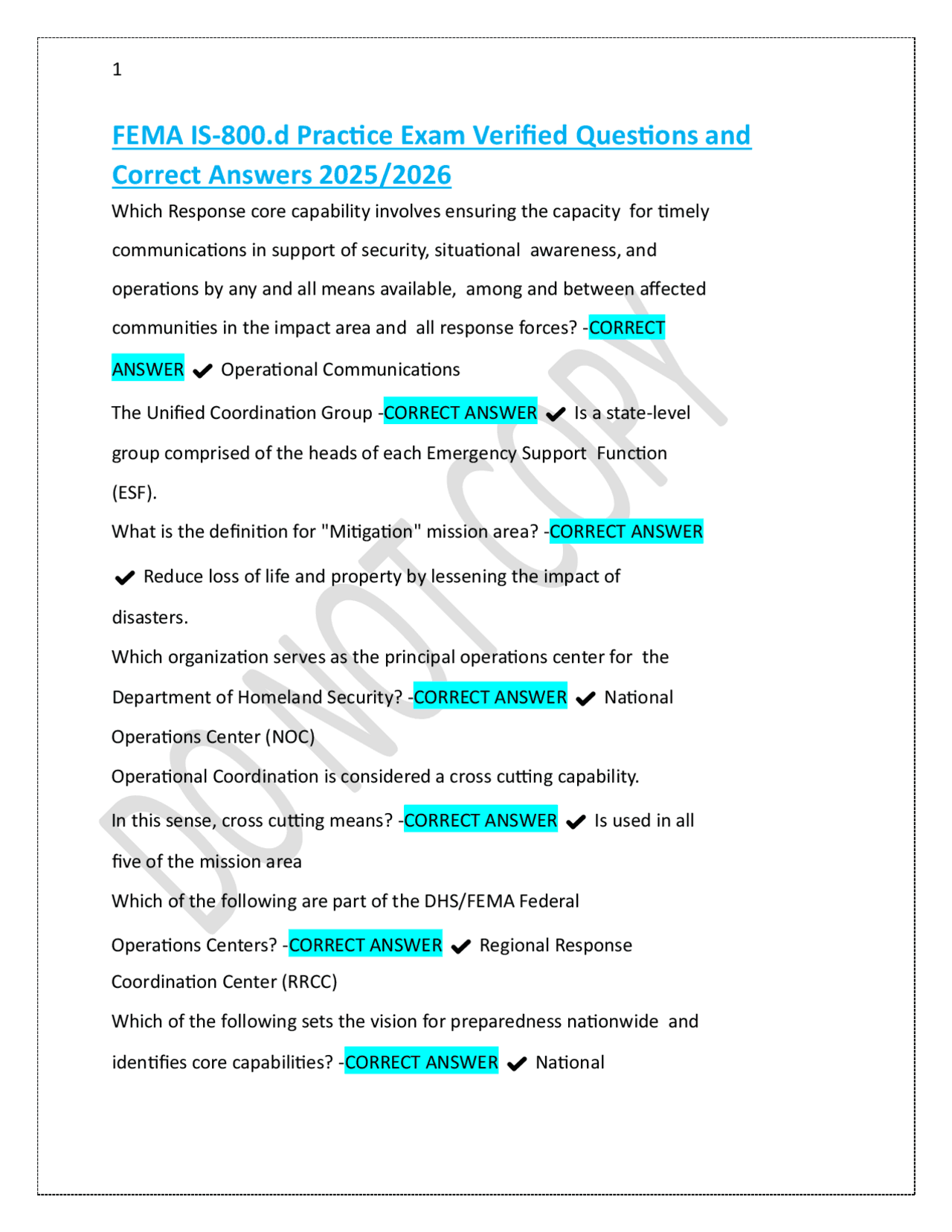 FEMA IS-800.d Practice Exam Verified Questions and Correct Answers 2025 ...