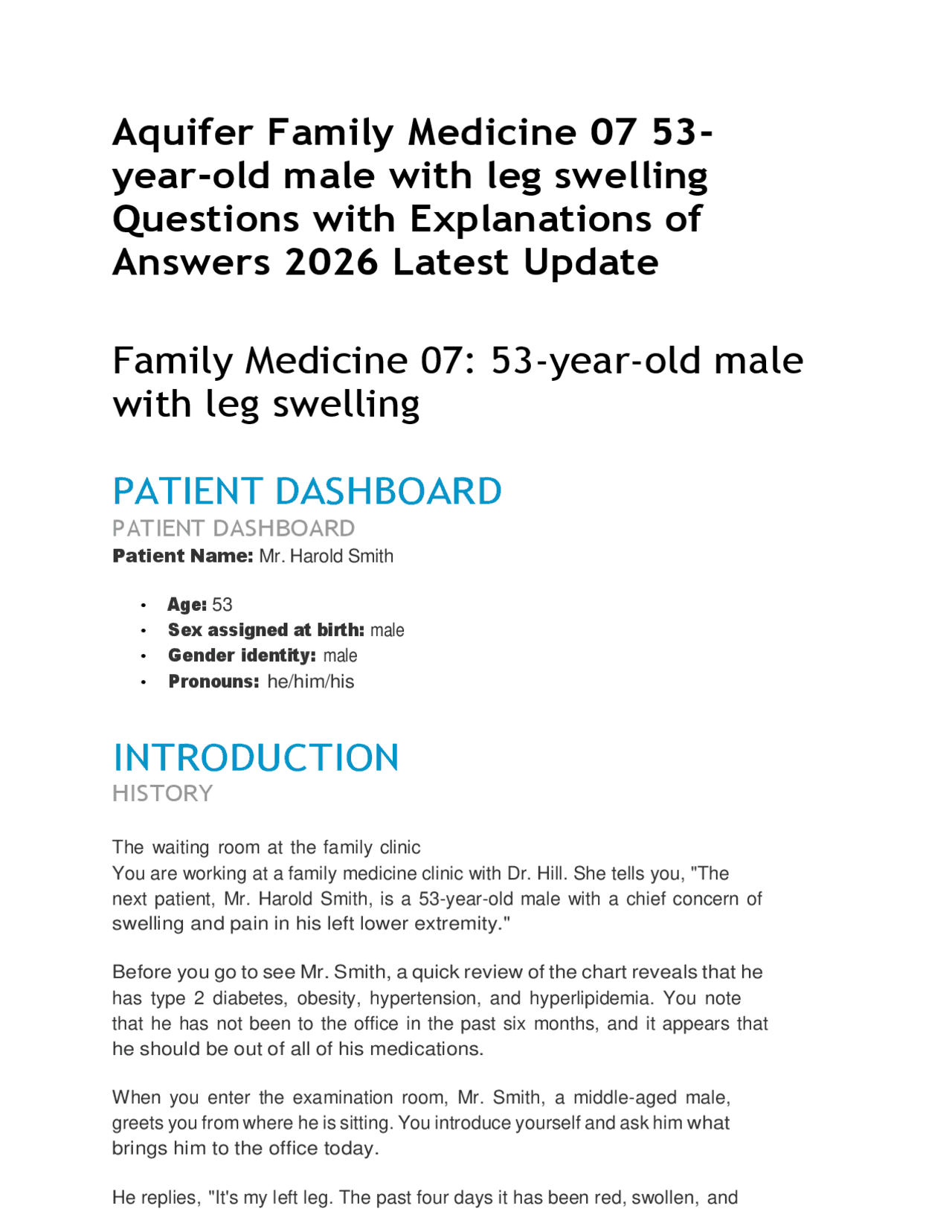 Aquifer Family Medicine 07 53year-old male with leg swelling Questions ...