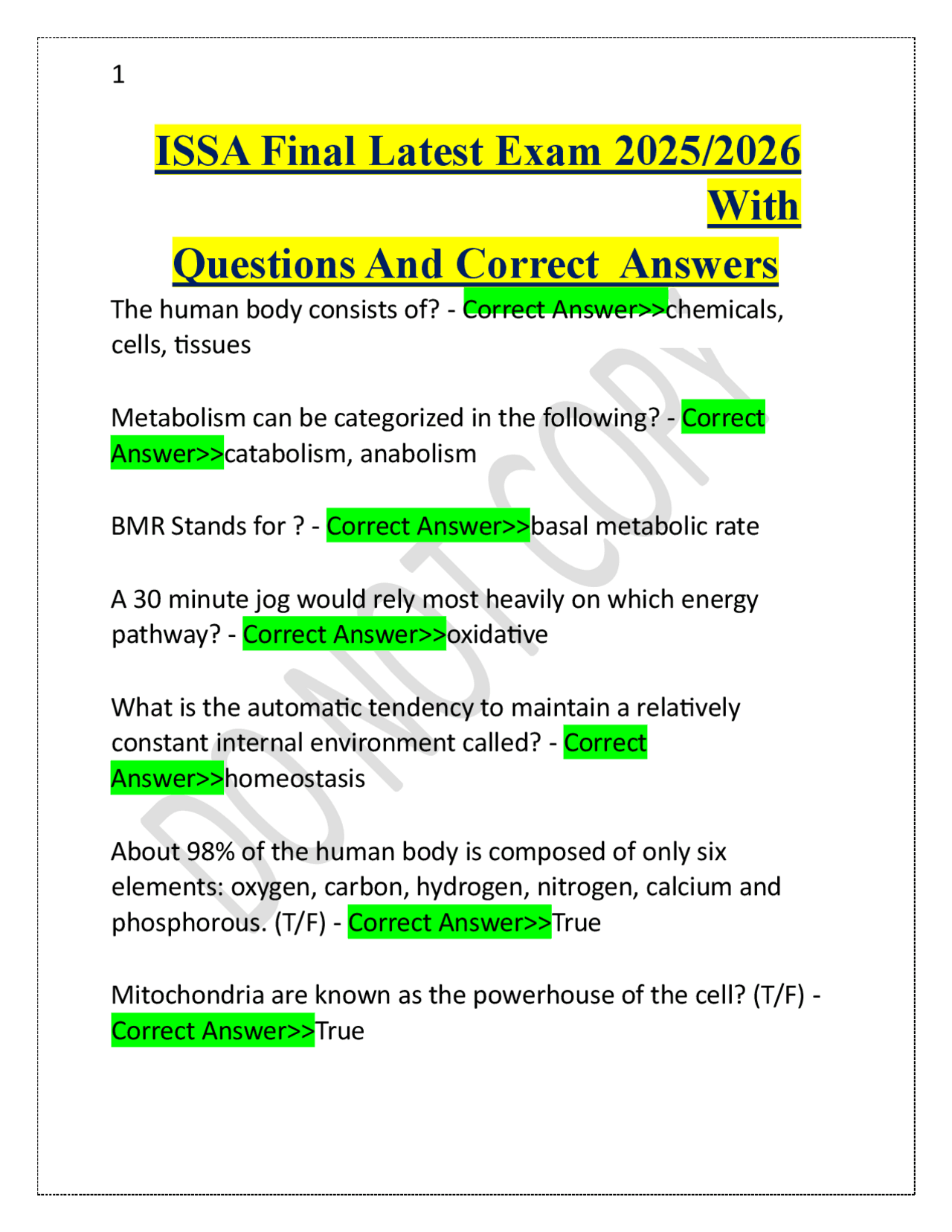 ISSA Final Latest Exam 2025/2026 With Questions And Correct Answers ...