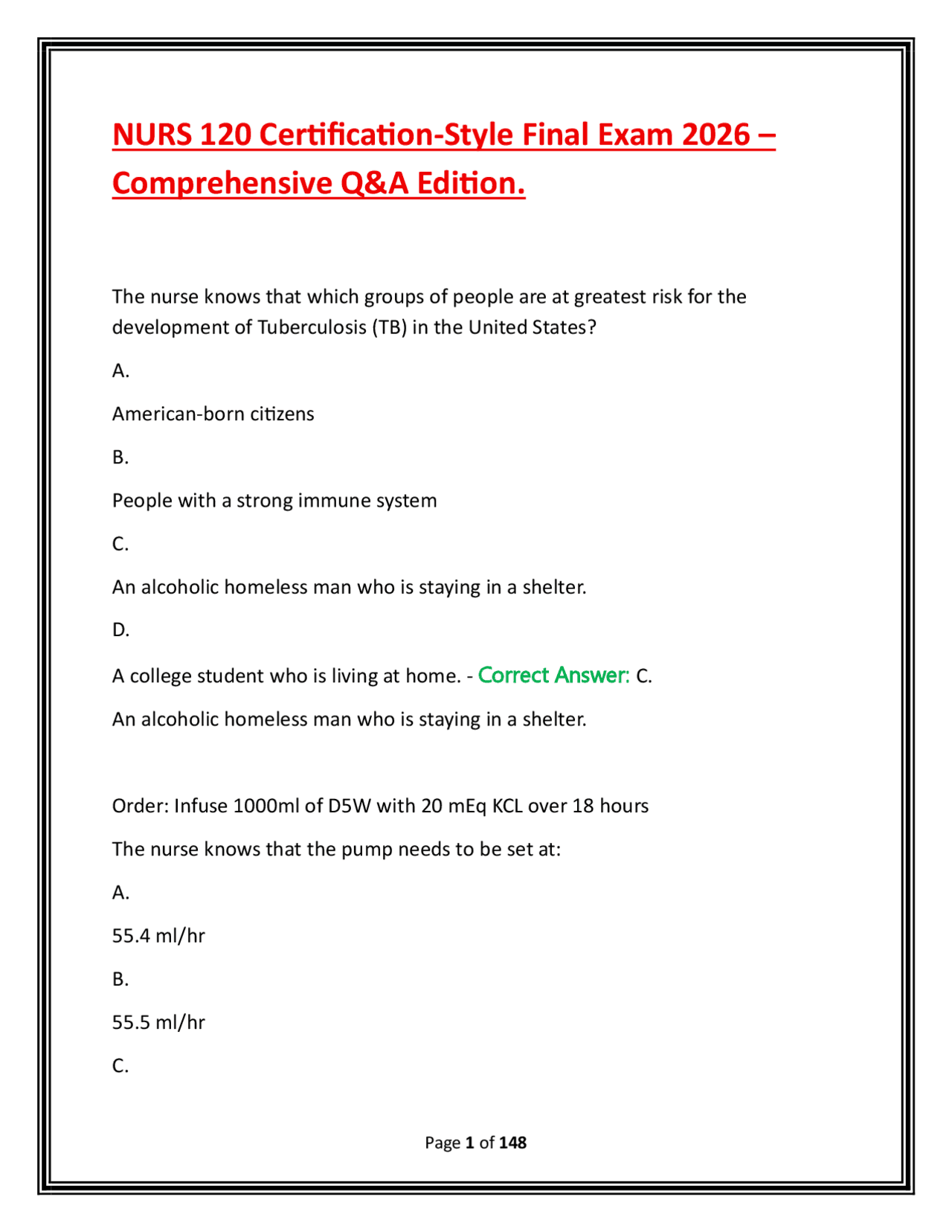 NURS 120 Certification-Style Final Exam 2026 – Comprehensive Q&A ...