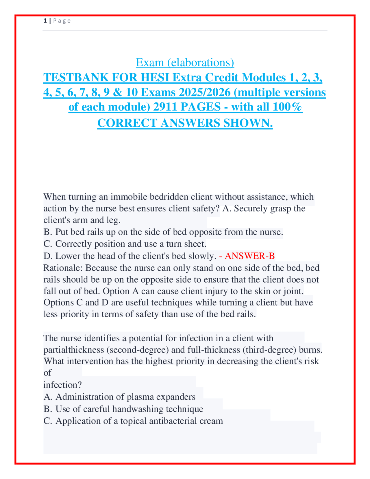 HESI Extra Credit Modules 1-10 Test Bank (2025/2026) | 100% Correct ...