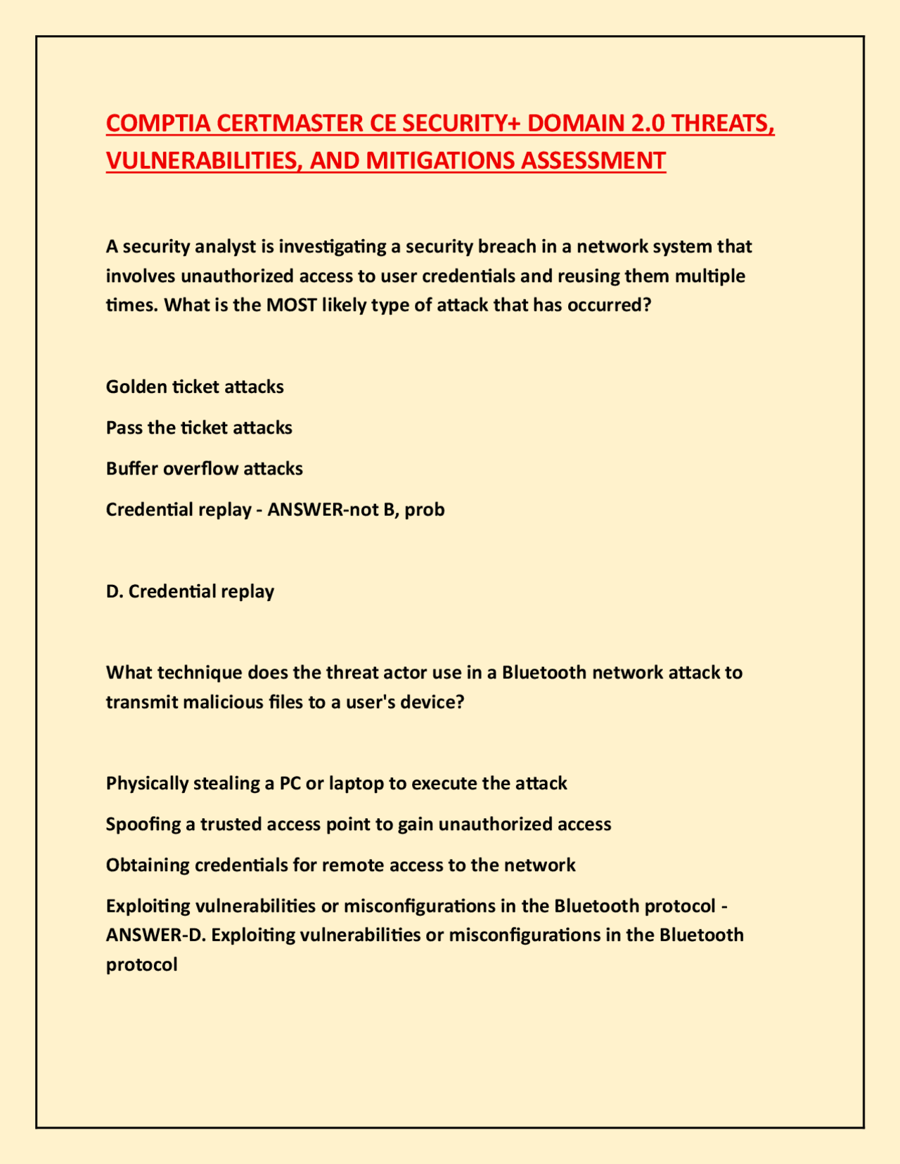 COMPTIA CERTMASTER CE SECURITY+ DOMAIN 2.0 THREATS, VULNERABILITIES ...