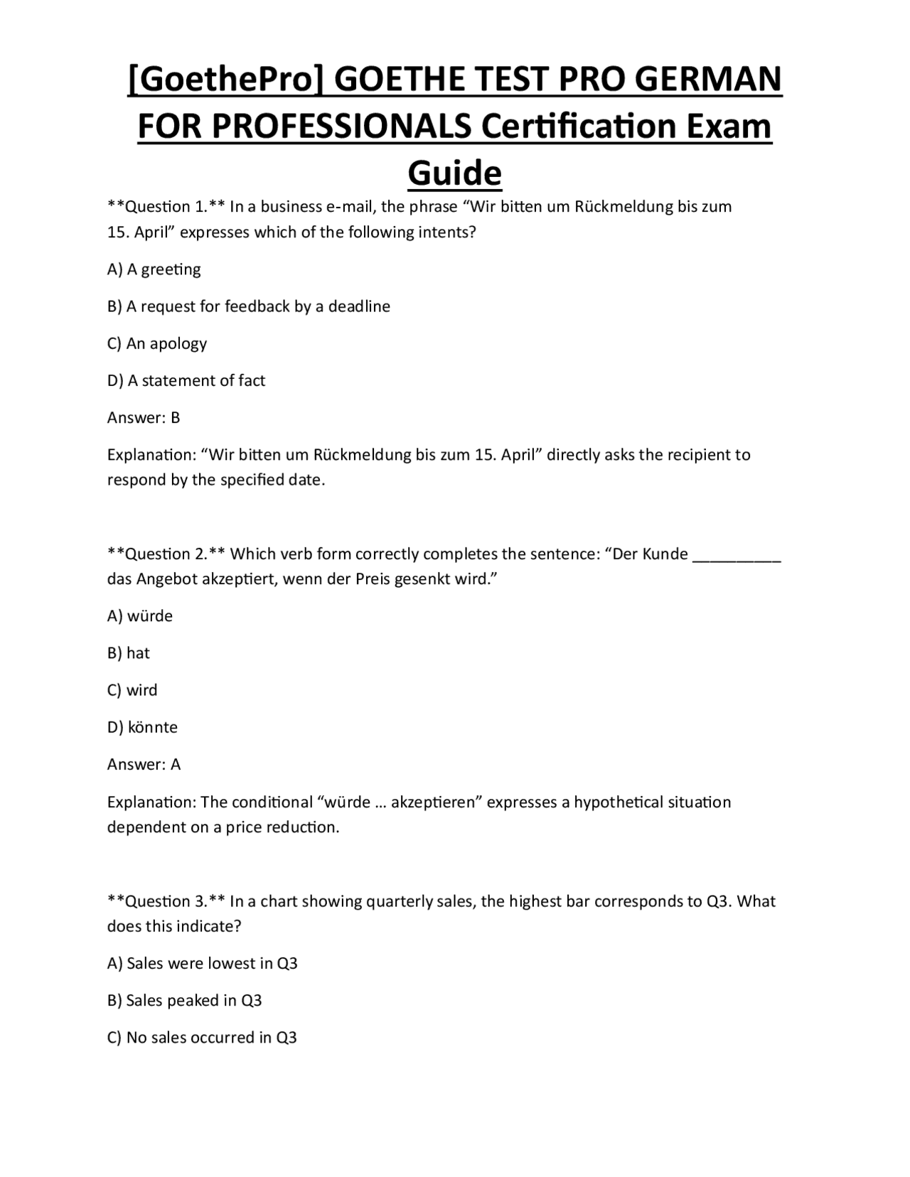 [GoethePro] GOETHE TEST PRO GERMAN FOR PROFESSIONALS Certification Exam ...