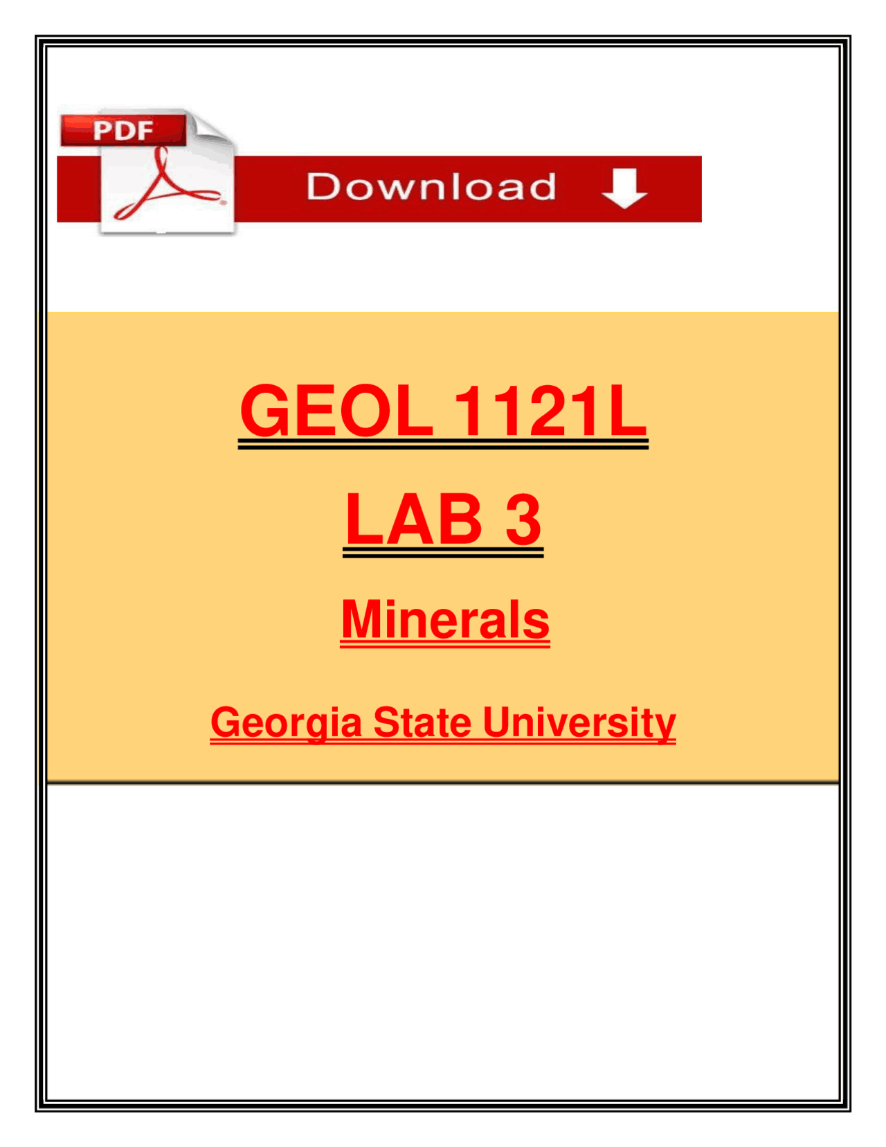 GEOL 1121L Lab 3 Exam (2026/2027) (PDF) | Minerals | Georgia State ...