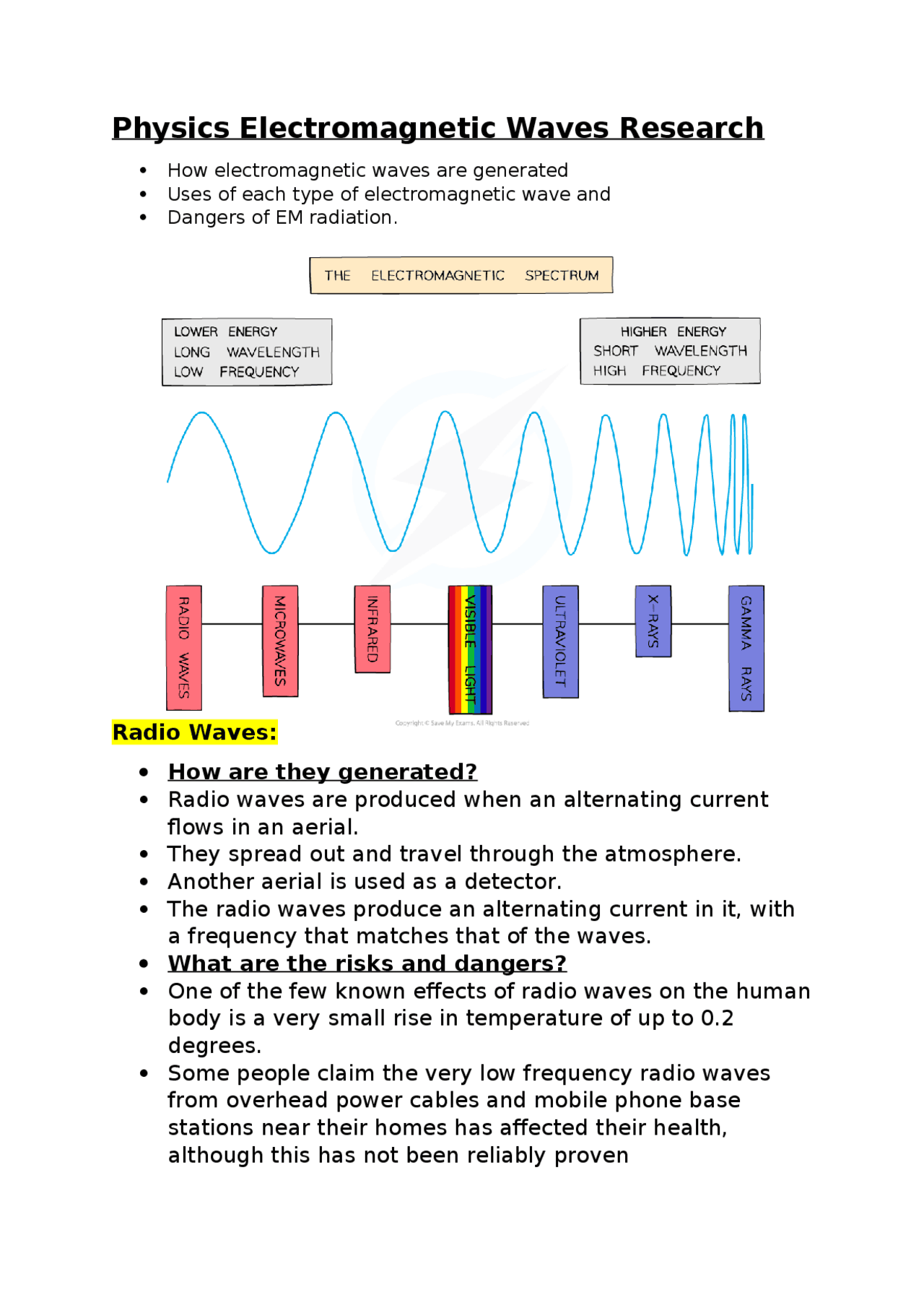 Electromagnetic waves sheet | Cheat Sheet Physics | Docsity