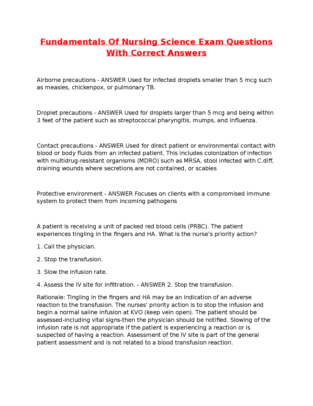 Fundamentals Of Nursing Science Exam Questions With Correct Answers ...