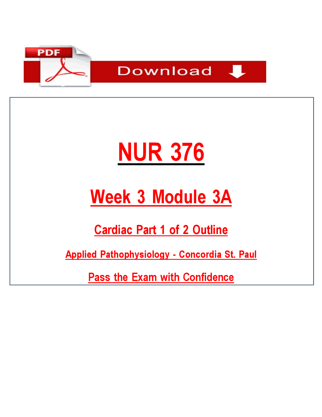 NUR 376 Week 3 Module 3A (2026/2027) (PDF) | Applied Pathophysiology ...