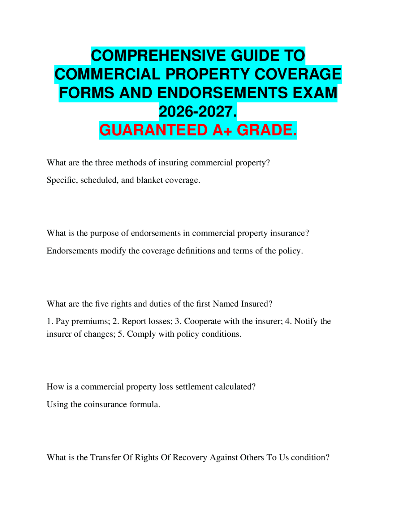 COMPREHENSIVE GUIDE TO COMMERCIAL PROPERTY COVERAGE FORMS AND ...