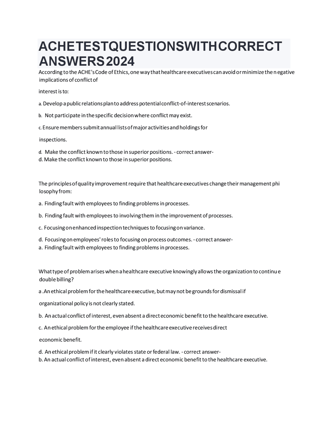 2026 ACHE Test Questions with Correct Answers | 100% Pass Study Guide ...