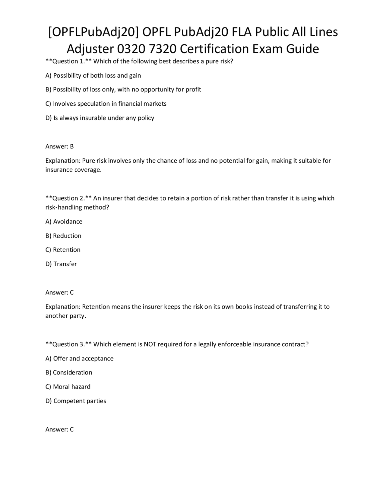 [OPFLPubAdj20] OPFL PubAdj20 FLA Public All Lines Adjuster 0320 7320 ...