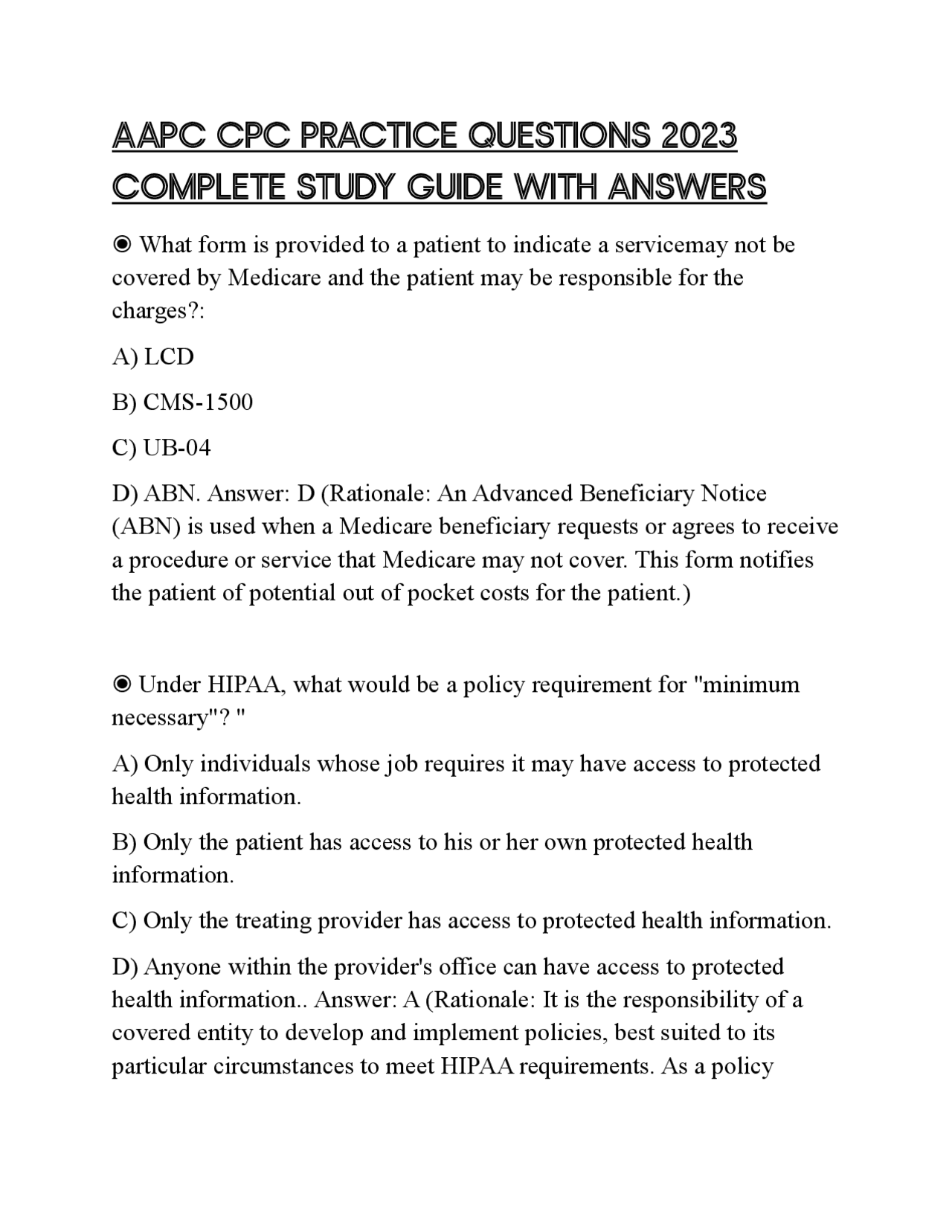 AAPC CPC PRACTICE QUESTIONS 2023 COMPLETE STUDY GUIDE WITH ANSWERS ...