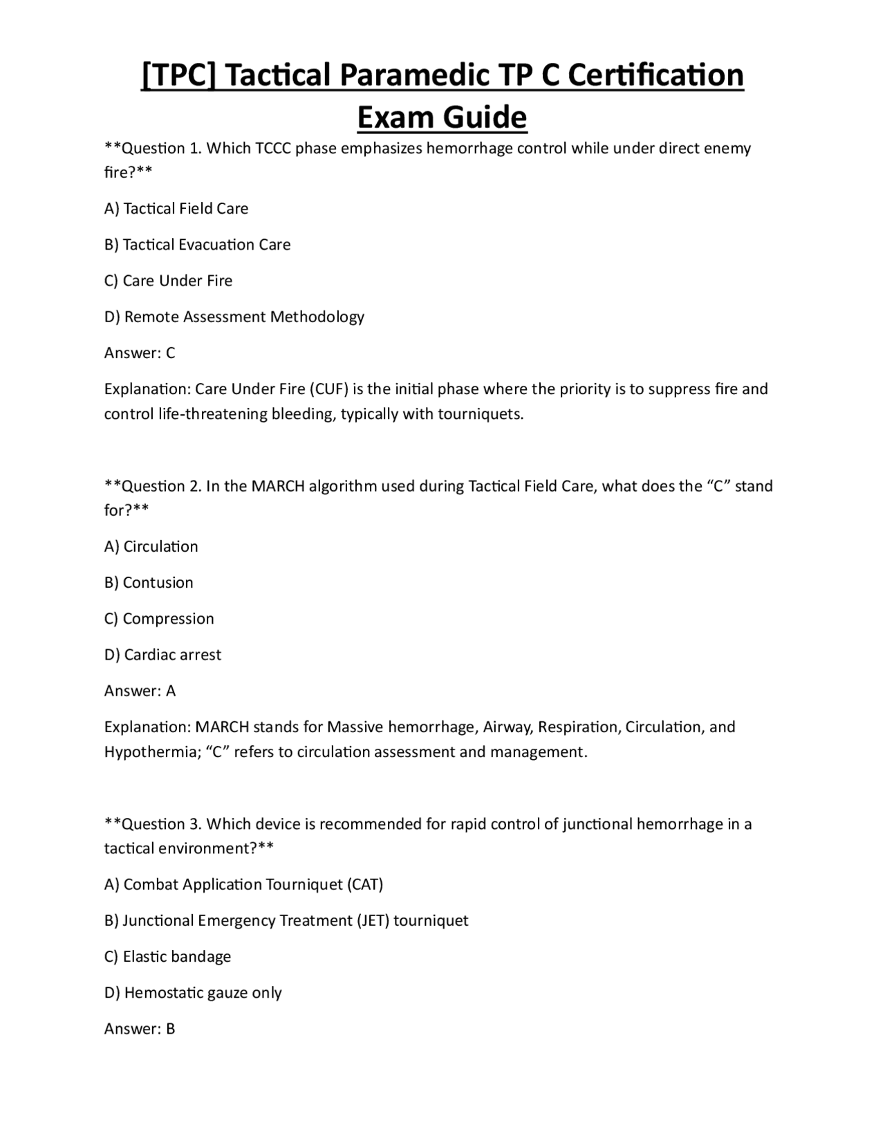 [TPC] Tactical Paramedic TP C Certification Exam Guide | Exams ...