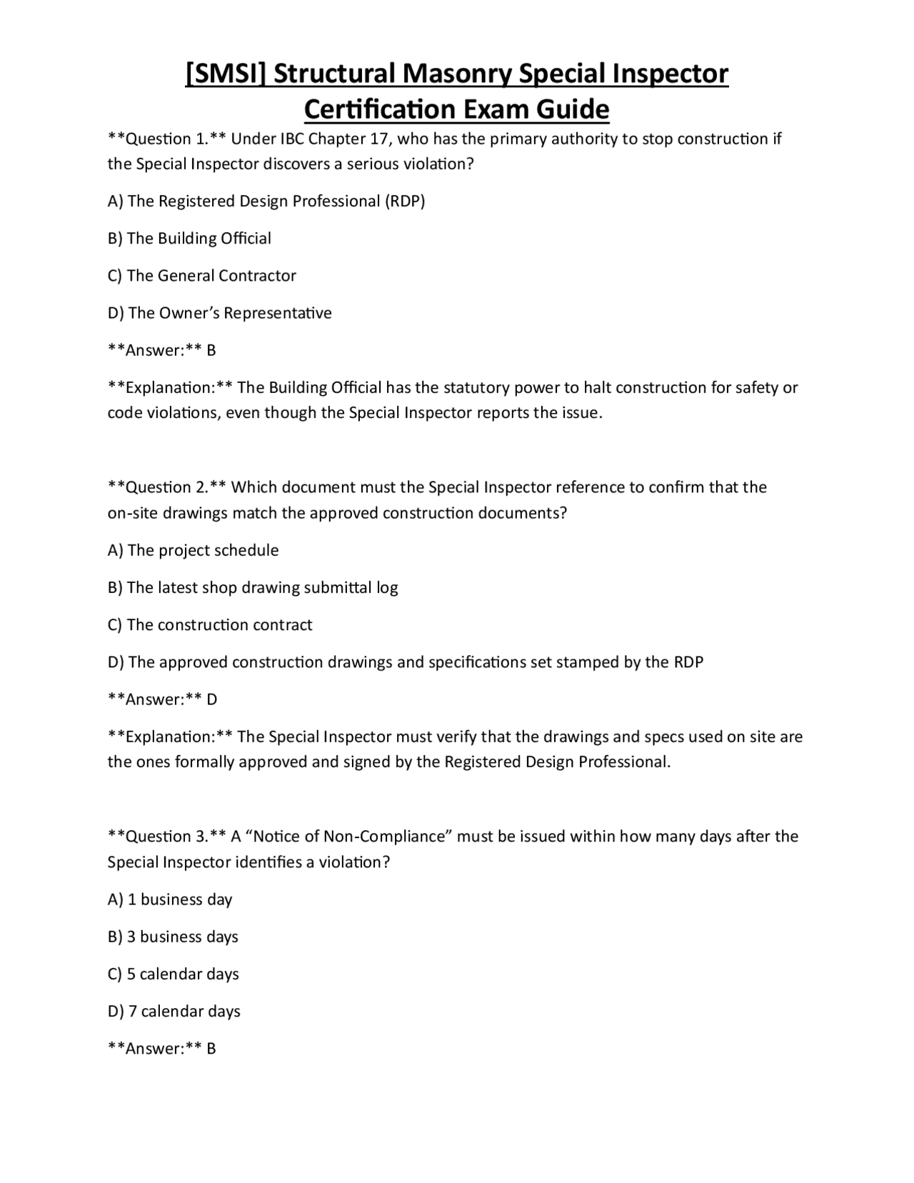 [SMSI] Structural Masonry Special Inspector Certification Exam Guide ...