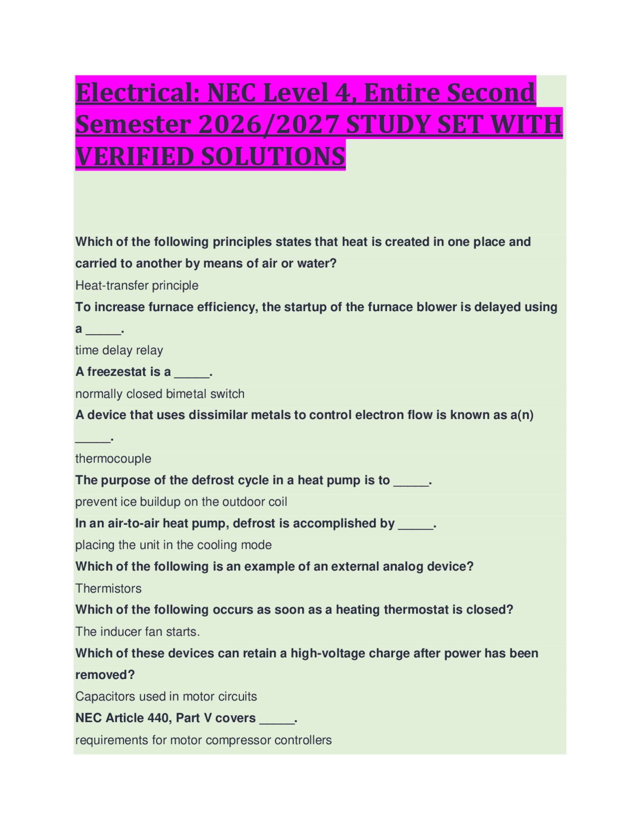 Electrical: NEC Level 4, Entire Second Semester 2026/2027 STUDY SET ...