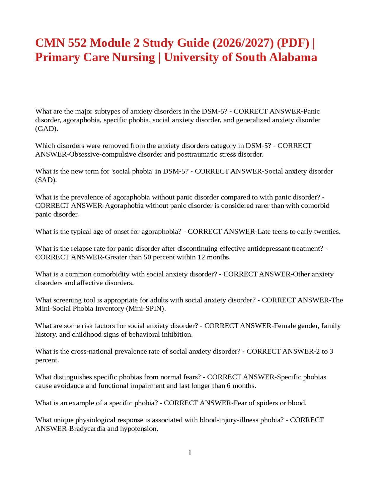 CMN 552 Module 2 Study Guide (2026/2027) (PDF) | Primary Care Nursing ...