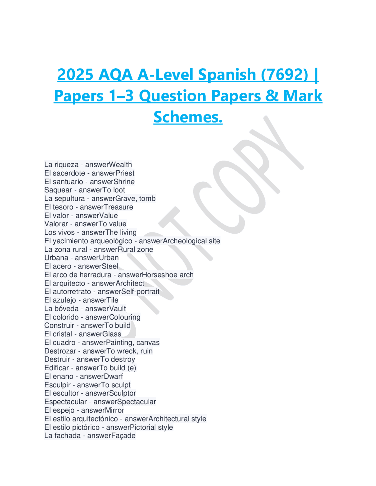 2025 AQA A-Level Spanish (7692) | Papers 1–3 Question Papers & Mark ...