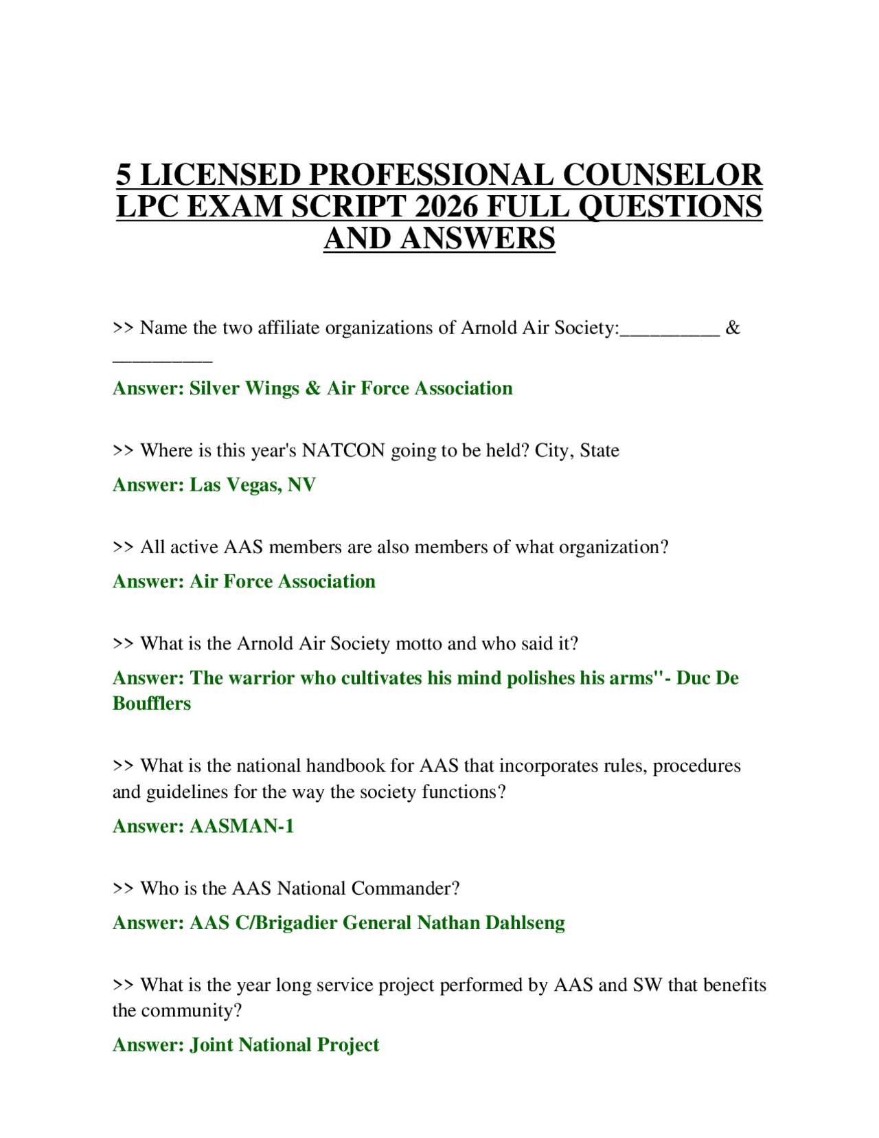 Example Lpc Question For Production 5 LICENSED PROFESSIONAL COUNSELOR LPC EXAM SCRIPT 2026 FULL QUESTIONS ...