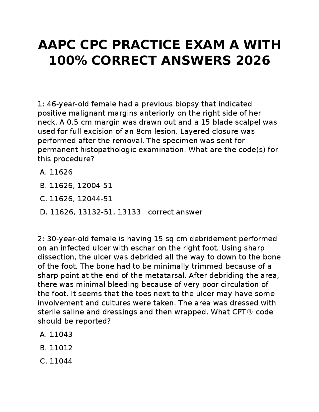 AAPC CPC PRACTICE EXAM A WITH 100% CORRECT ANSWERS 2026 | Exams Nursing ...