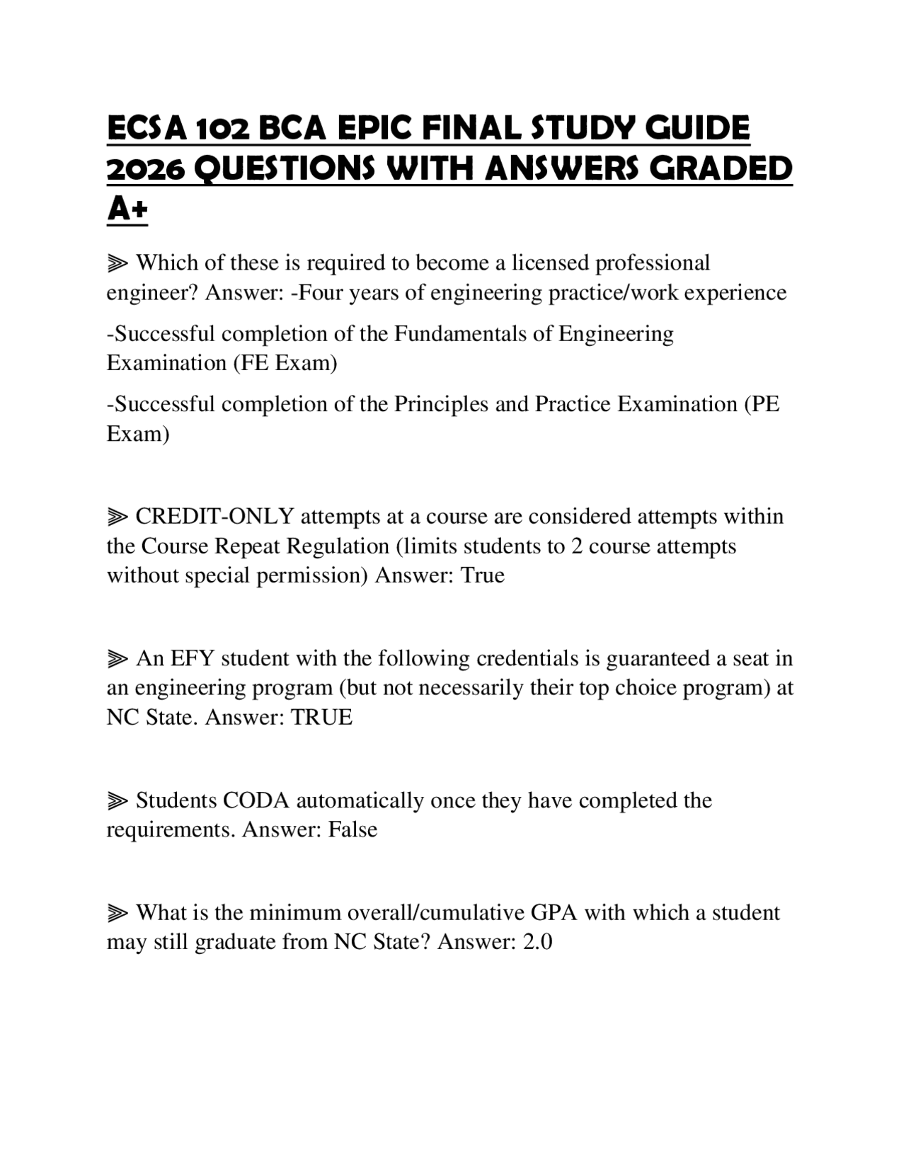 ECSA 102 BCA EPIC FINAL STUDY GUIDE 2026 QUESTIONS WITH ANSWERS GRADED ...