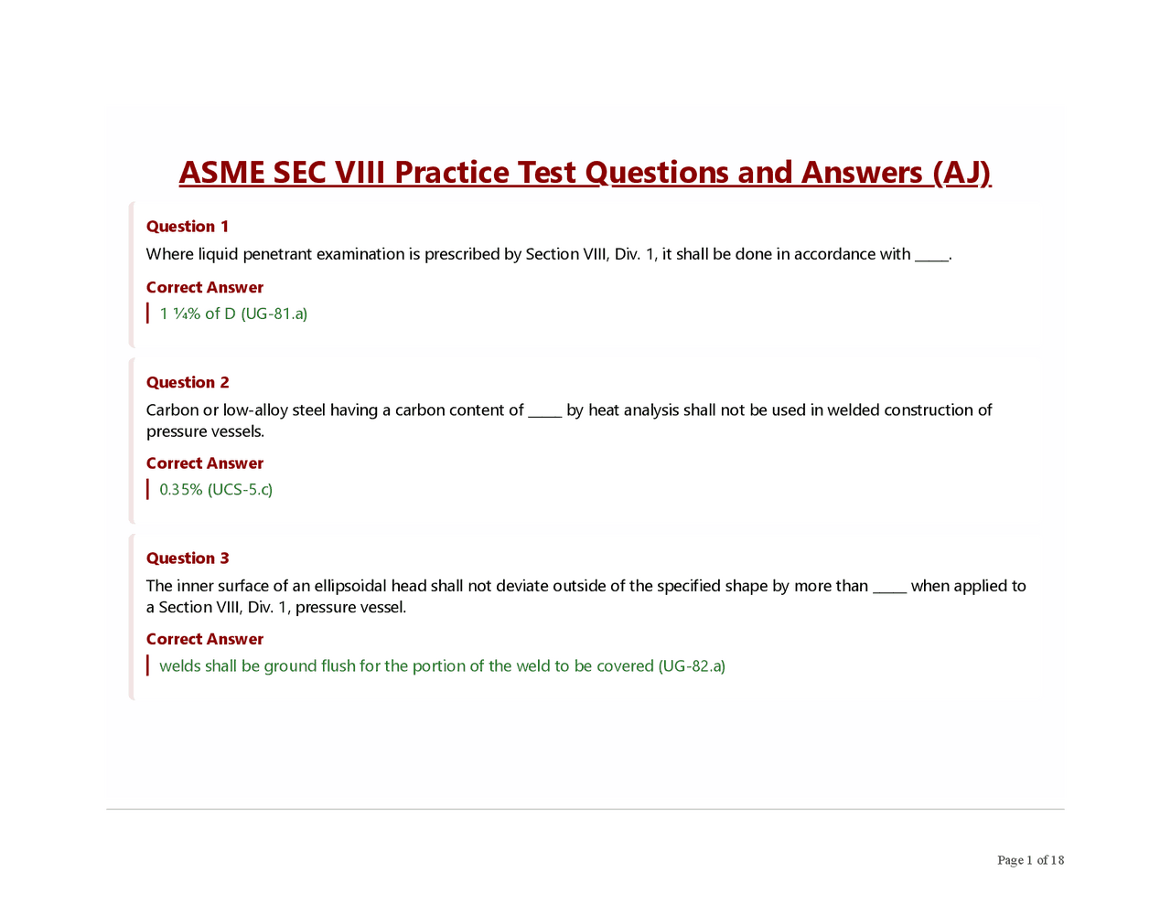 ASME B31.3 EXAM QUESTIONS AND ANSWERS. | Exams Nursing | Docsity